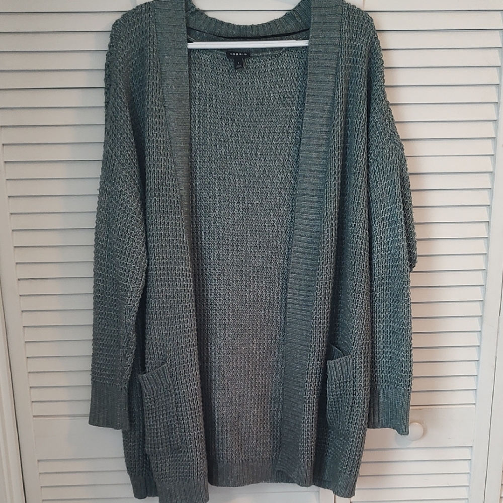torrid Open-Front Chunky Knit Cardigan - Teal Gray